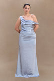 Dalia Off Shoulder Satin Maxi Dress Frosted Blue