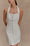 Anya Linen Halter Mini Dress Oat Marle