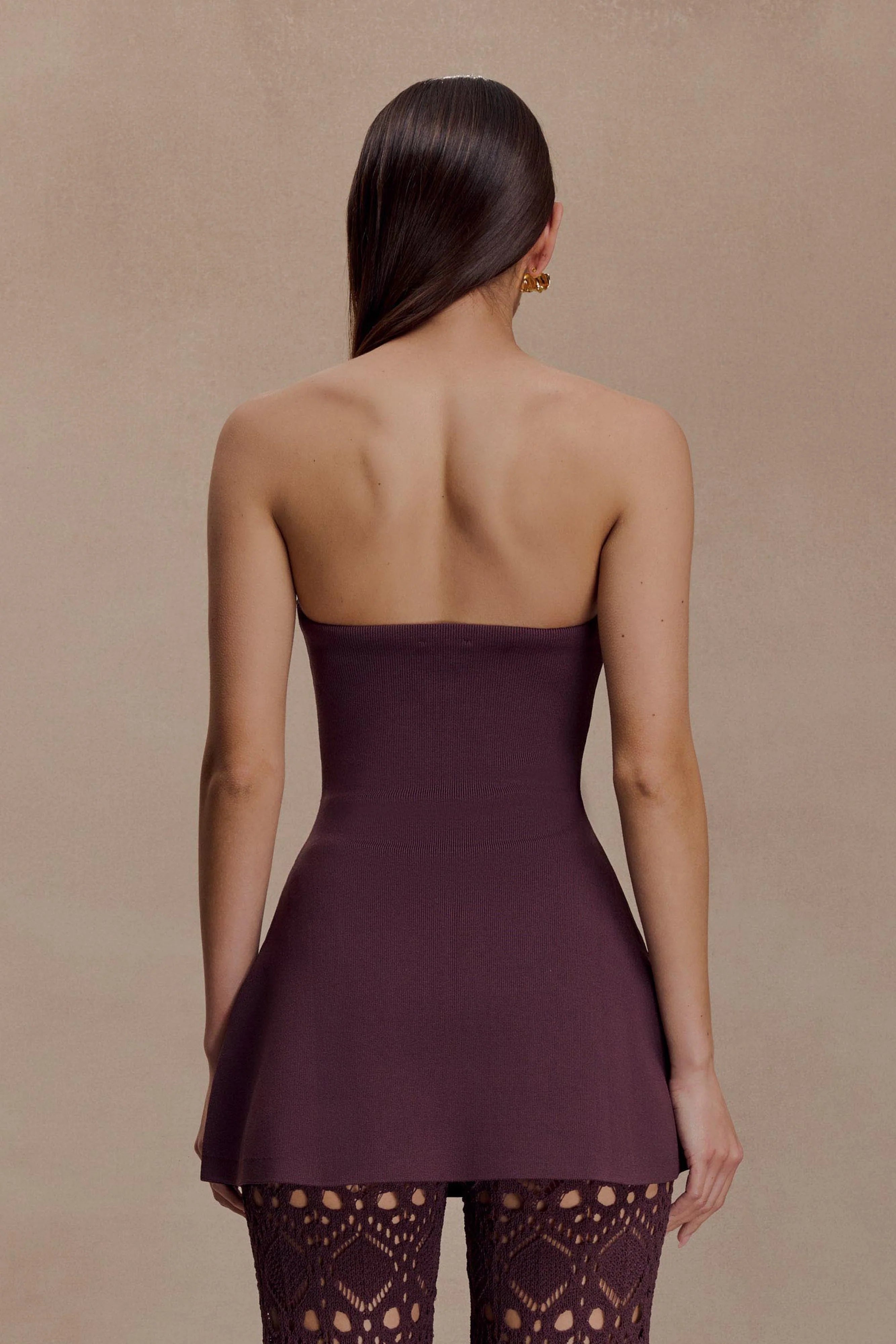 Anette Bandage Knit Strapless Top Chocolate