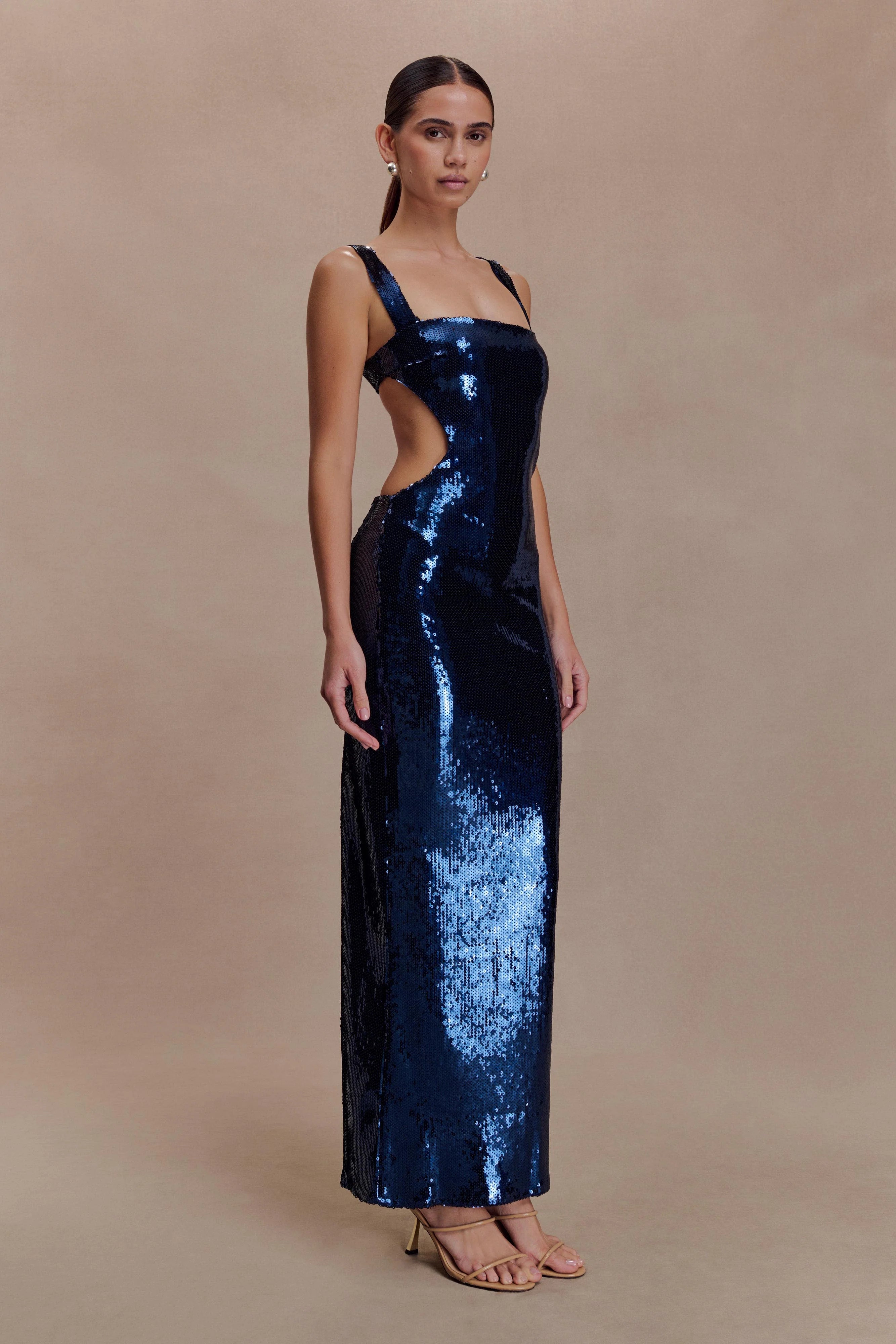 Adoria Sequin Cut Out Maxi Dress Navy