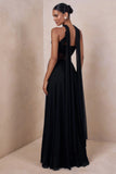 Lyvoria Black Bandeau Maxi Dress With Mesh Detail And Scarf