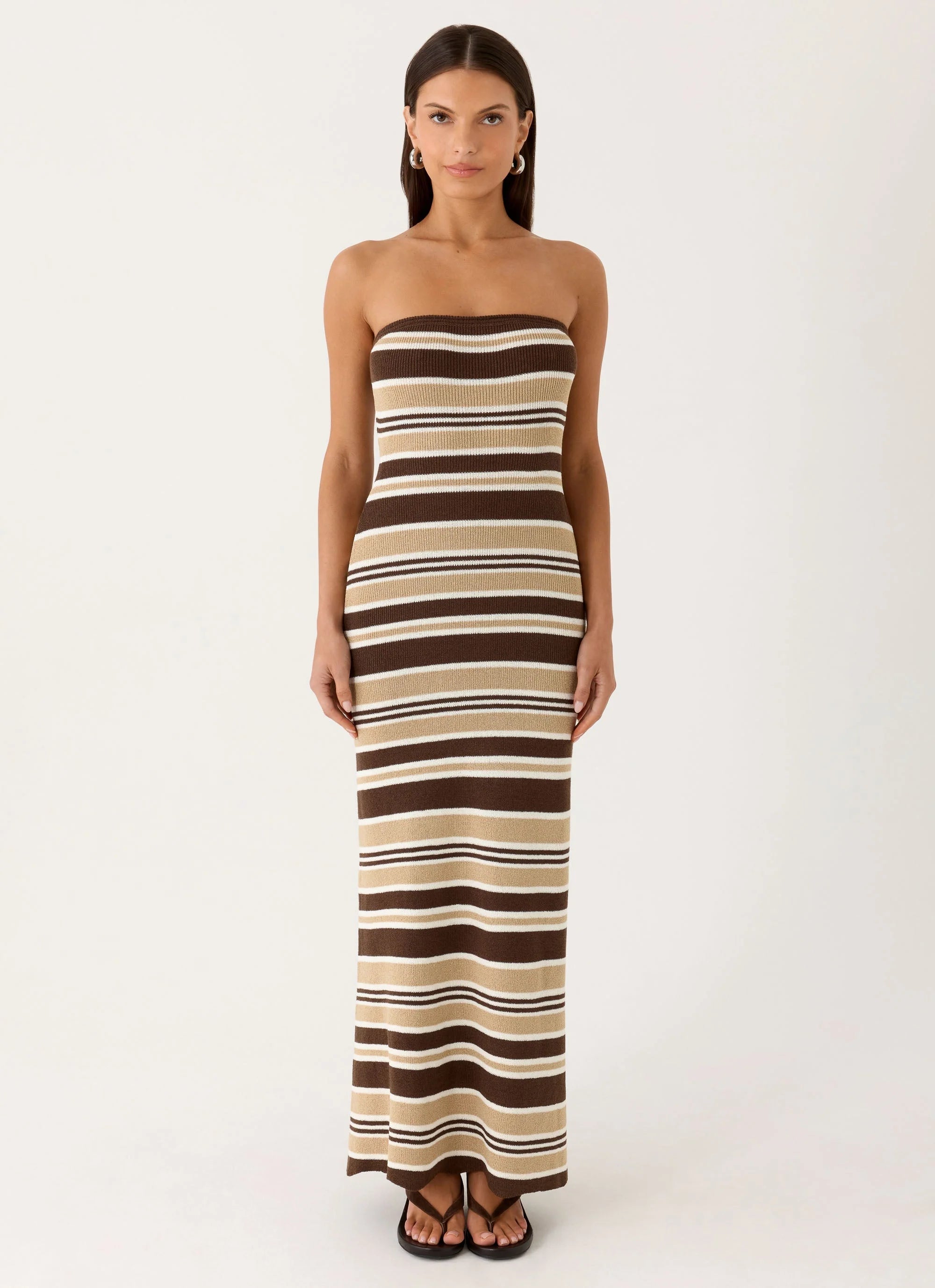 Antonie Knit Maxi Dress Chocolate Olive Stripe