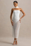 Tamala White High Neck Midi Dress With Lace Skirt