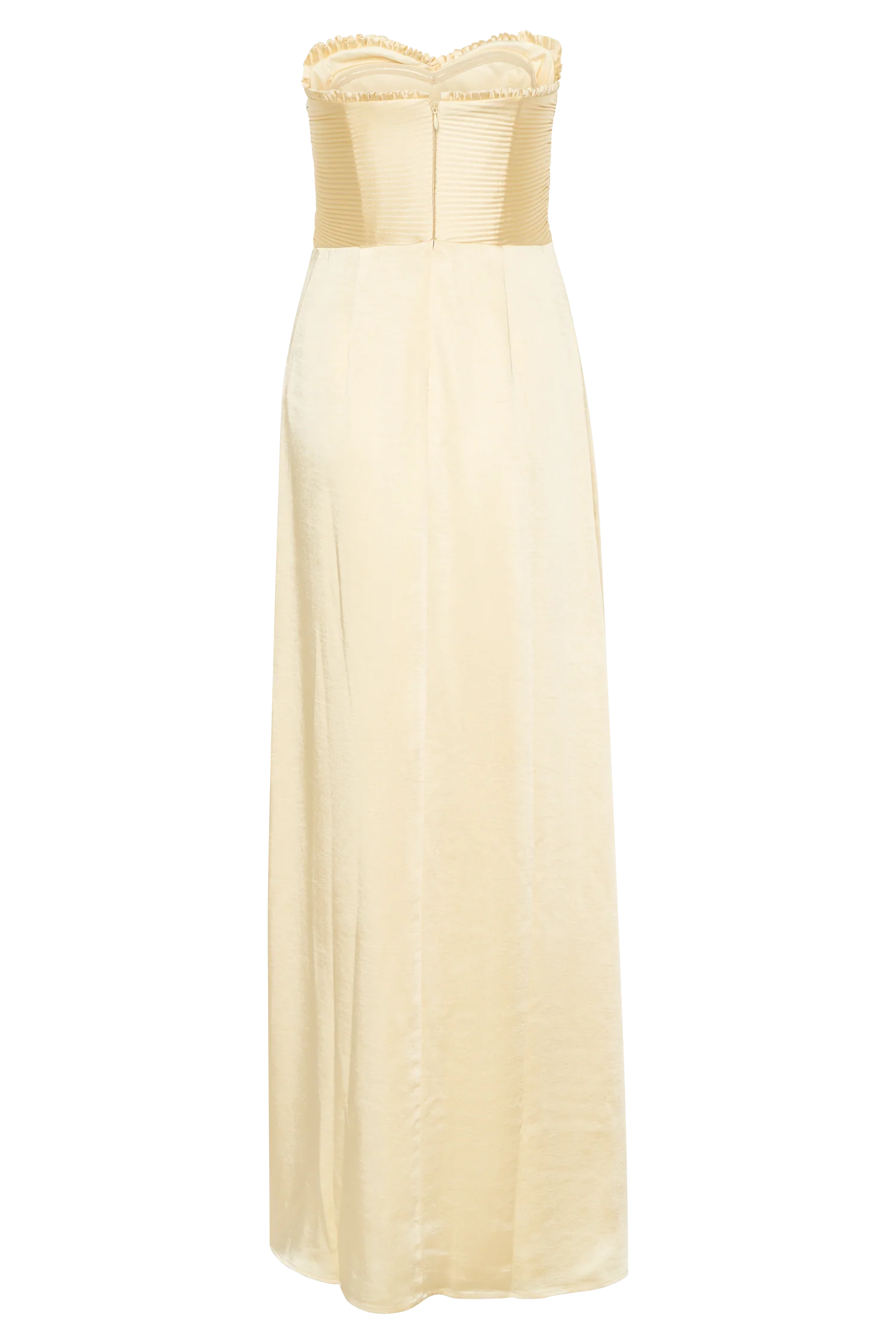 Larissa Satin Maxi Dress With Ruched Petals Lemon