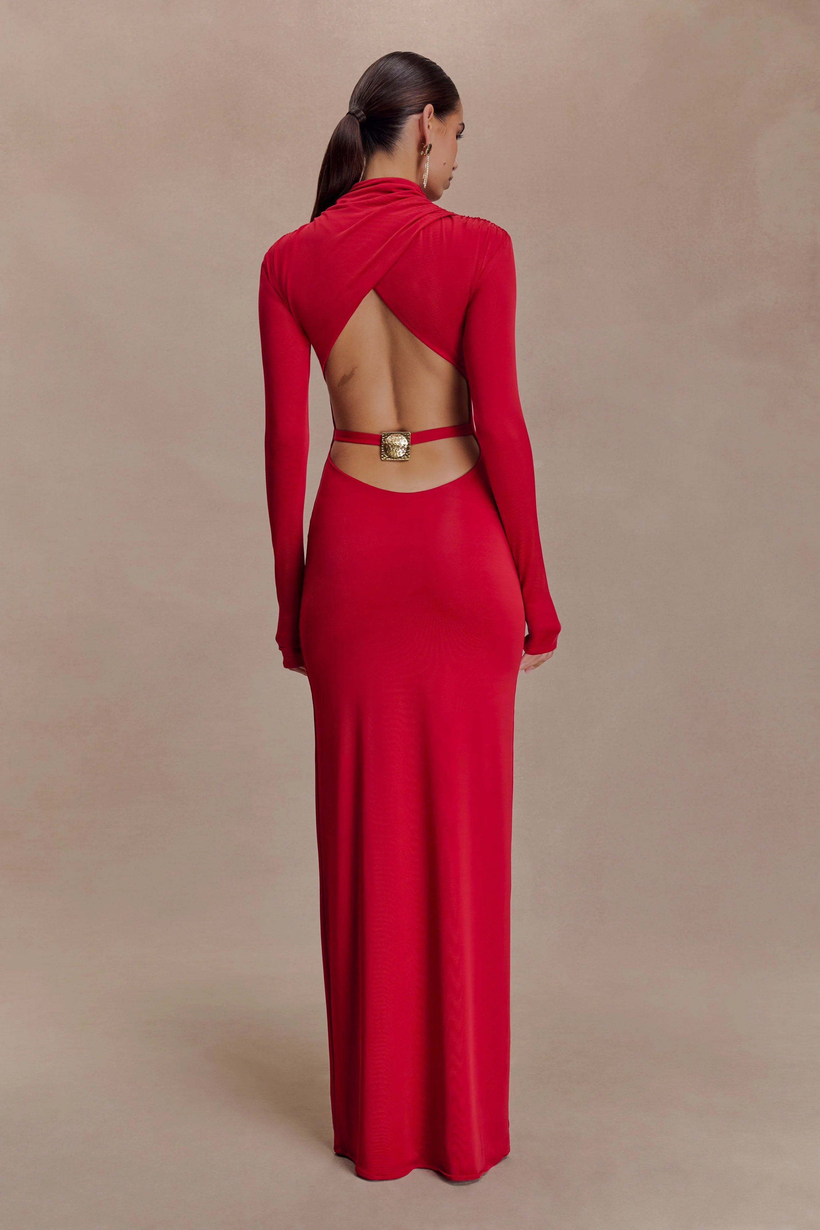 Kiyah Slinky Cut Out Maxi Dress Red