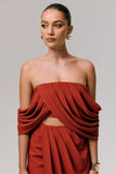 Talika Terracotta Bardot Crop Top With Draped Sleeves