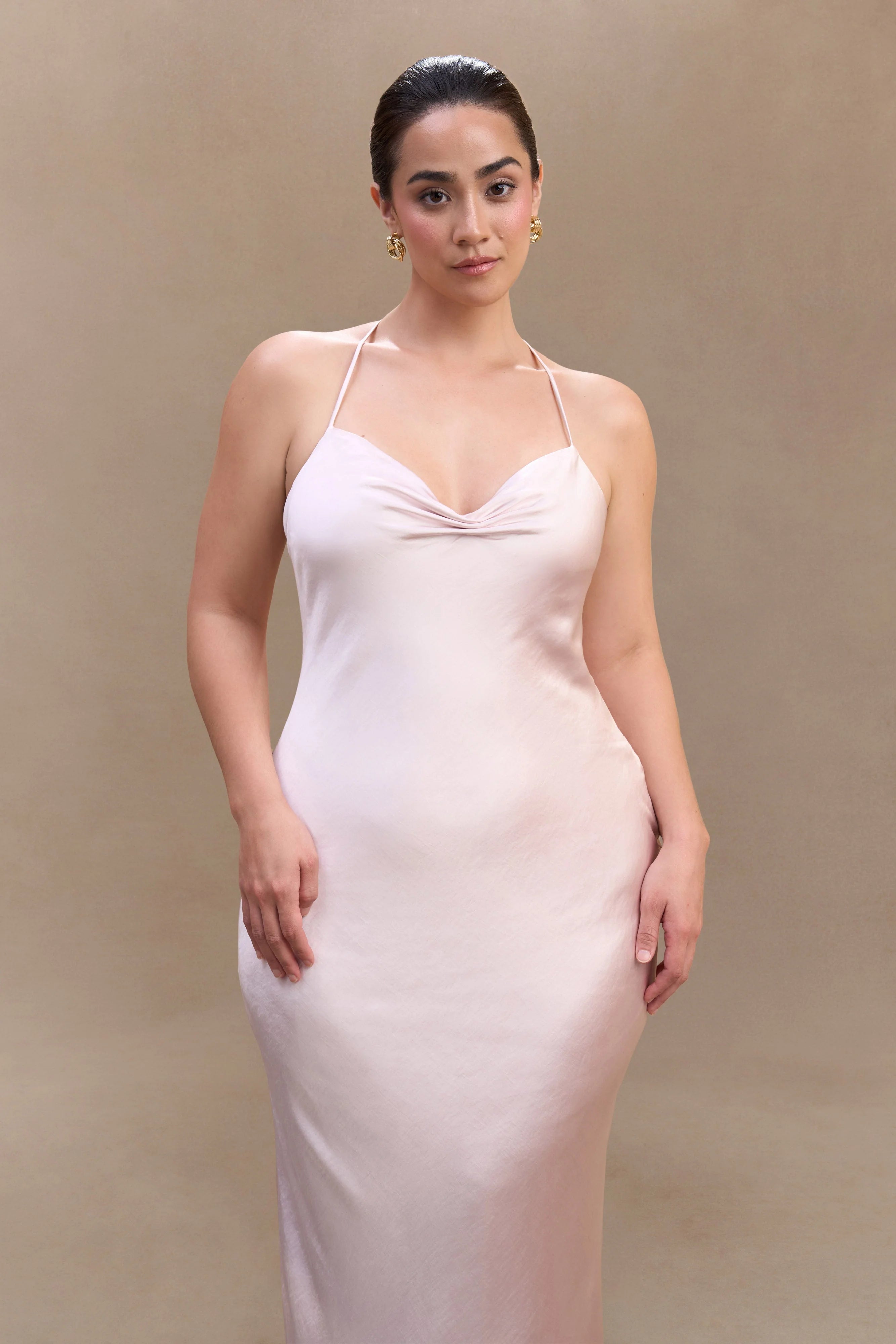 Lilly Sweetheart Satin Maxi Dress Soft Pink