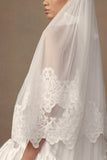 Paulette Lace Trim Veil White