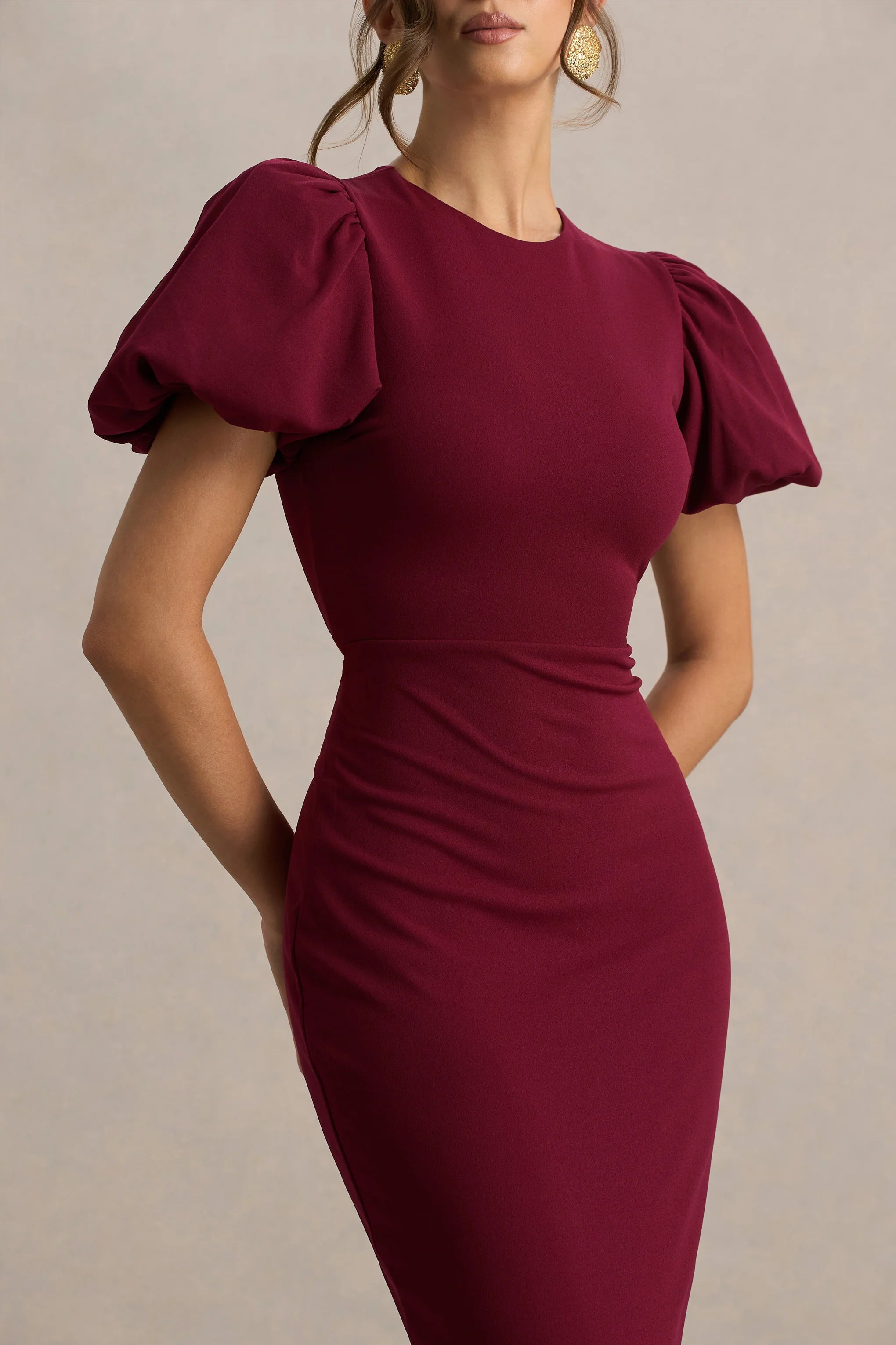Dakota Burgundy Puff Sleeve Midi Dress