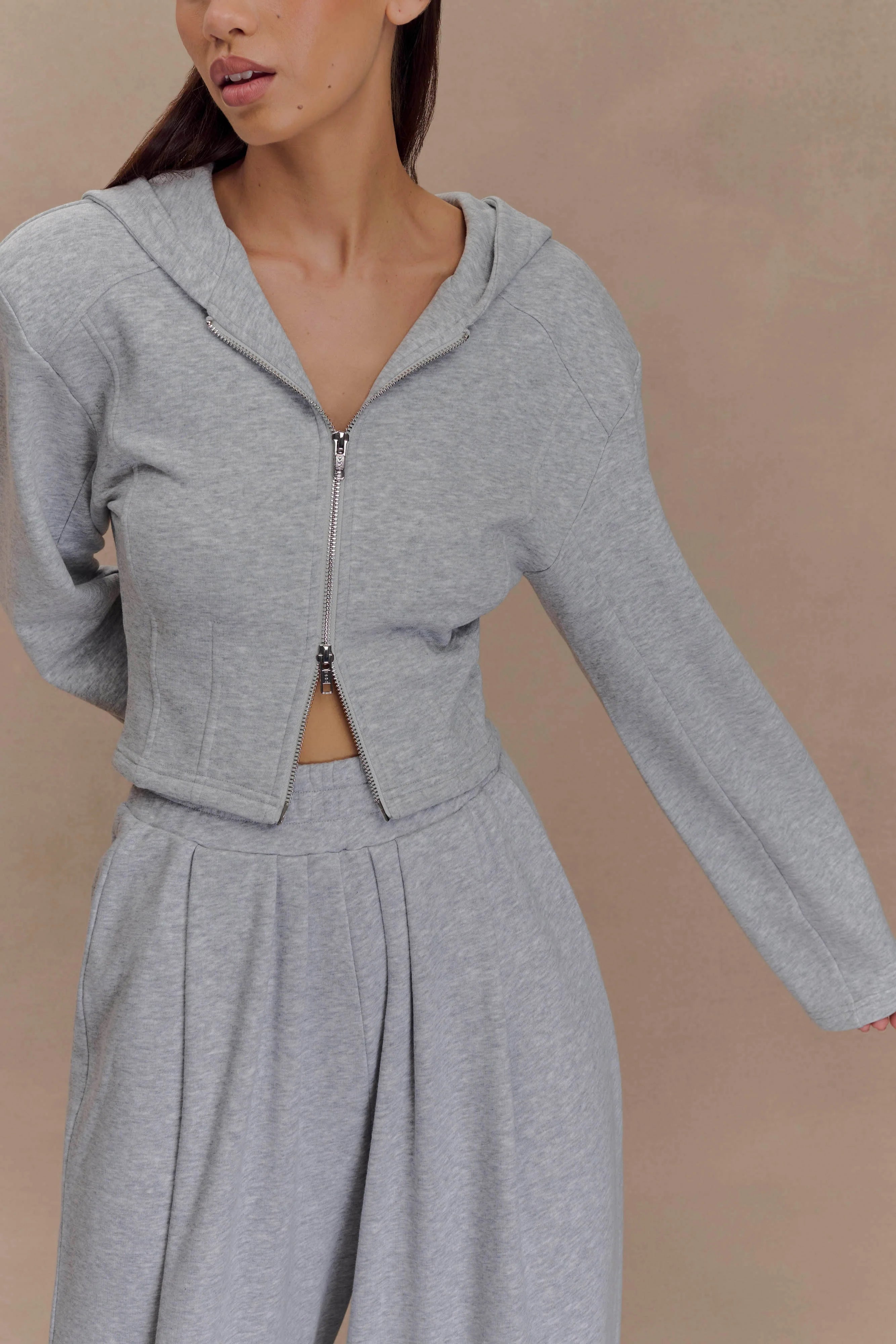 Quinn Zip Up Hoodie Light Grey Marle