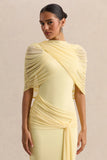 Mirene Lemon Round Neck Maxi Dress With Gathered Detailing And Sash