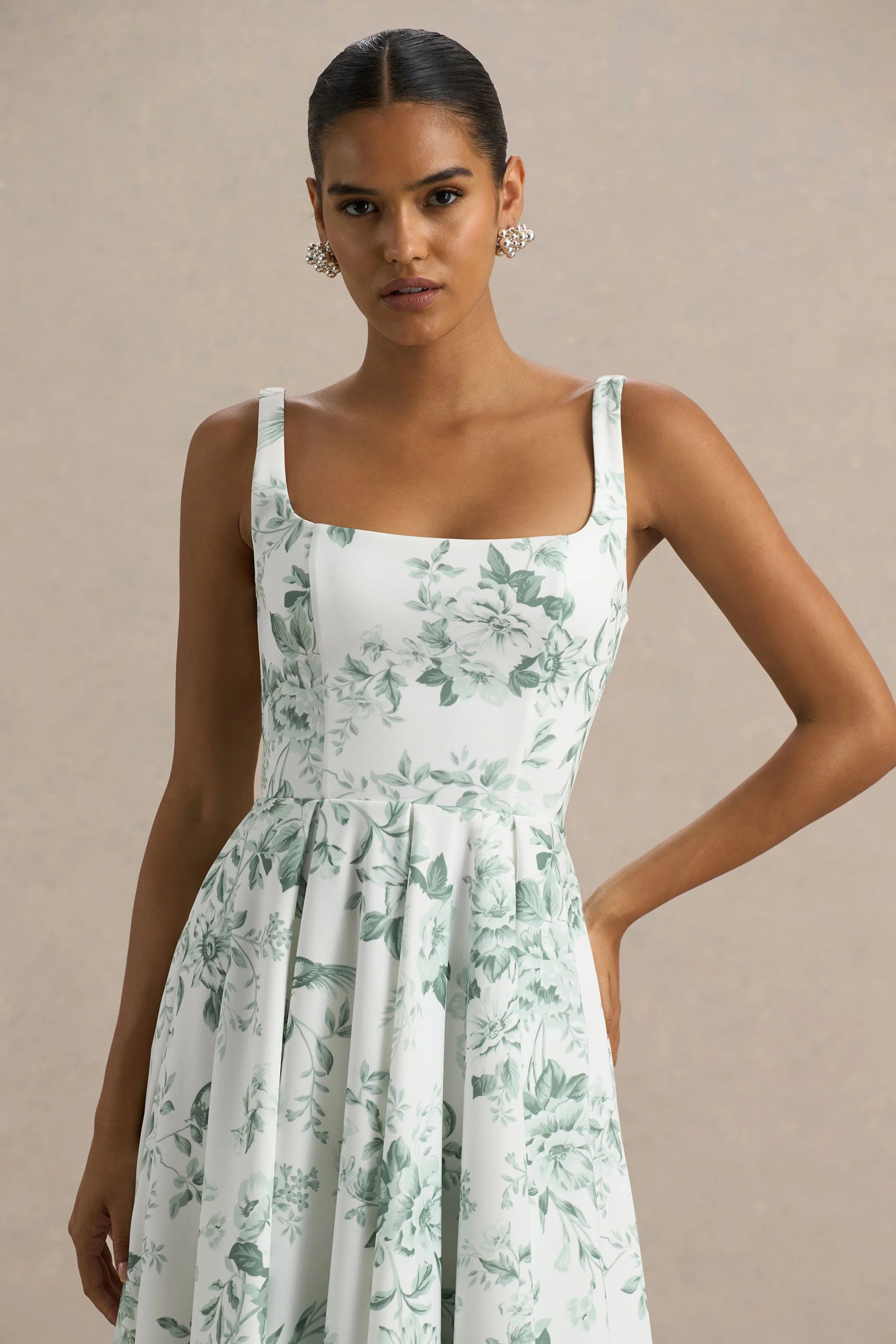 Lissa Green Porcelain Print Square Neck Midi Dress