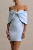 Sadie Powder Blue Bow Bardot Mini Dress