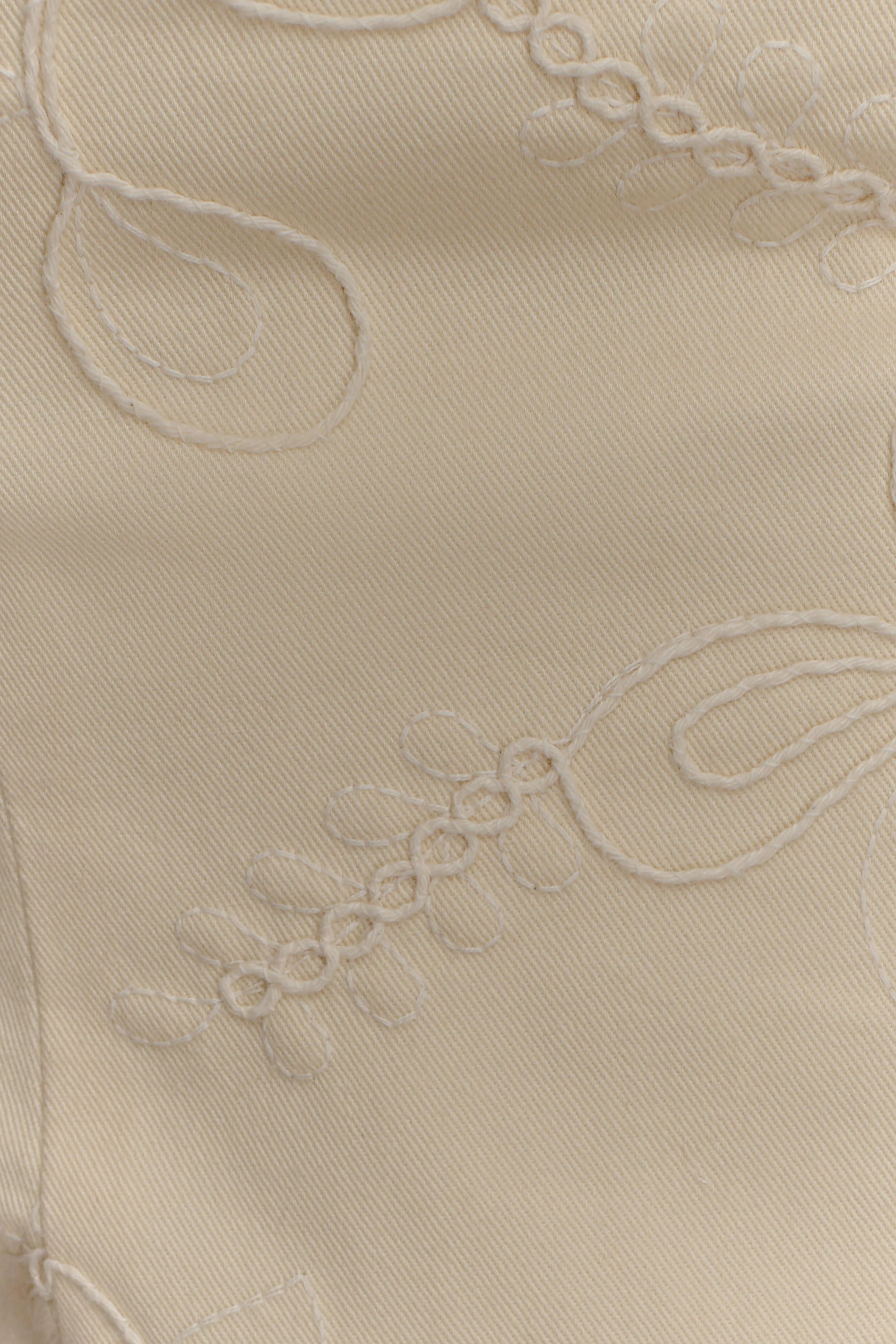 Ebony Embroidered Denim Jeans Cream