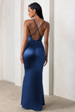 Lifetime Navy Satin Cowl Neck Maxi Dress With Cross Back Detail