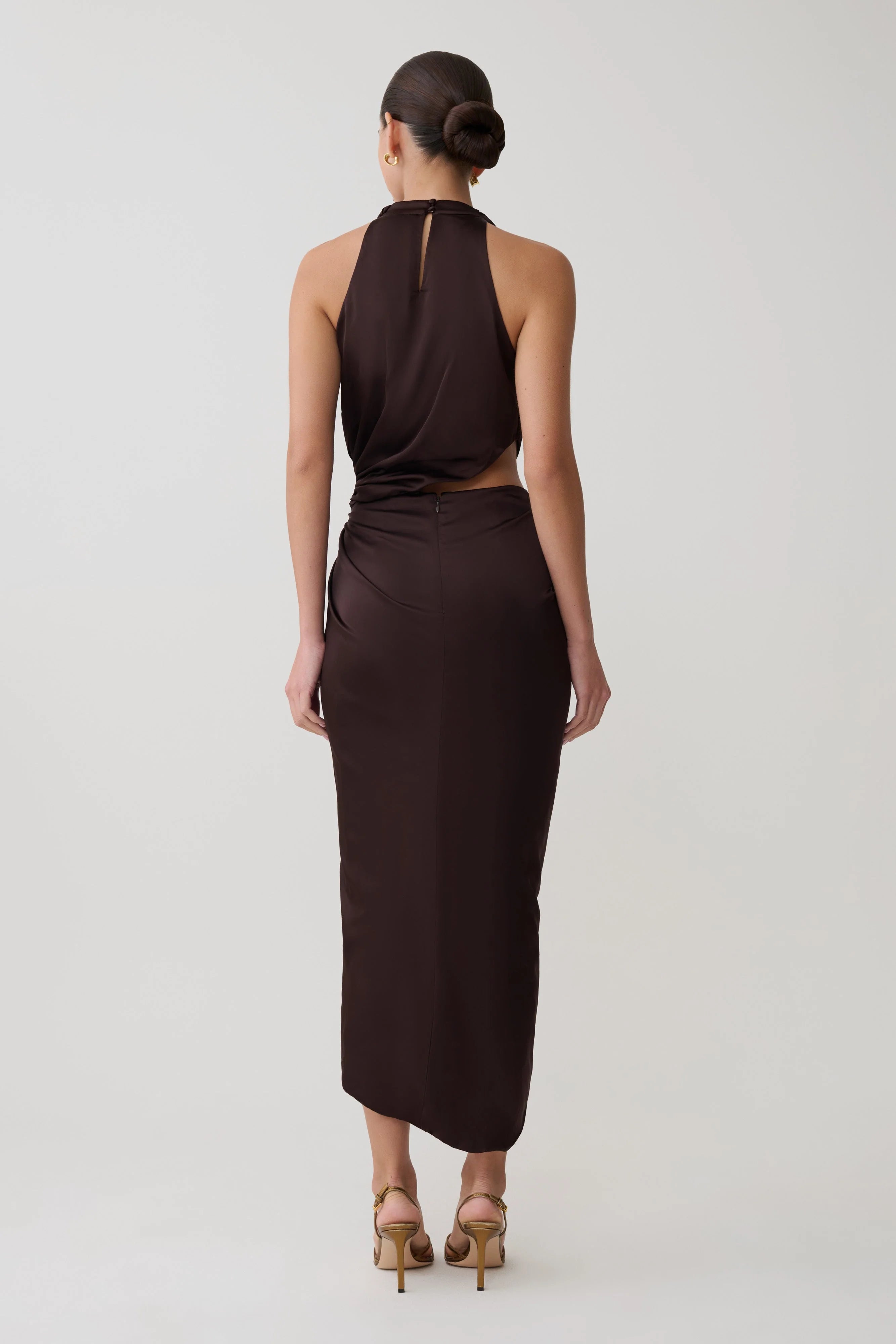Aveline Draped Halter Midi Dress Dark Chocolate