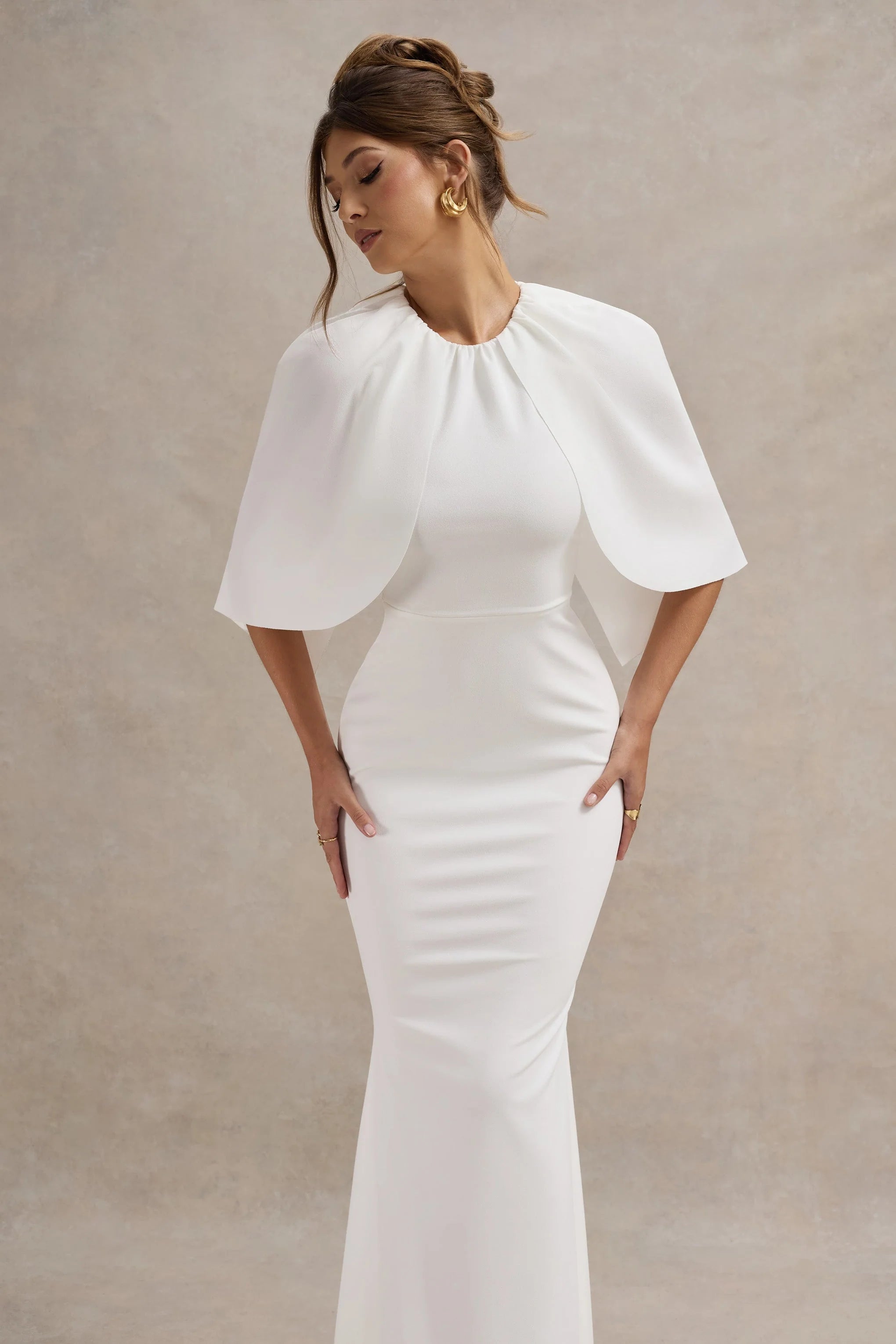 Kianne White Draped Short Sleeve Maxi Dress