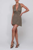 Women Polka Dot Mini Dress Halter Deep V Neck Backless Dresses Going Out Beach Vacation