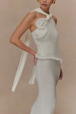 Caprice Halter Knit Maxi Dress White