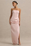 Joseline Pale Pink Satin Corset Wrap Maxi Dress With Scarf