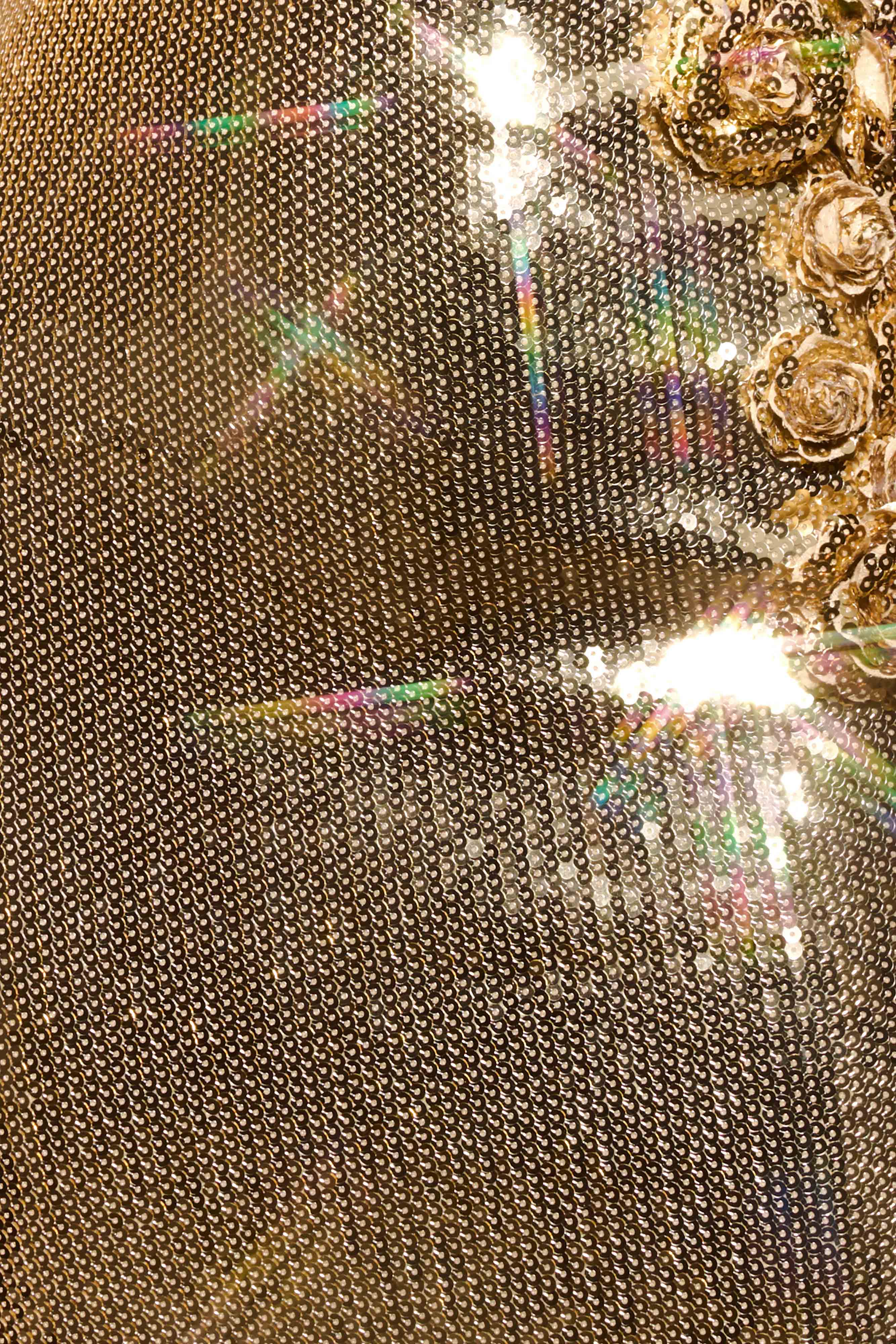 Cassia Strapless Sequin Rose Midi Dress Gold