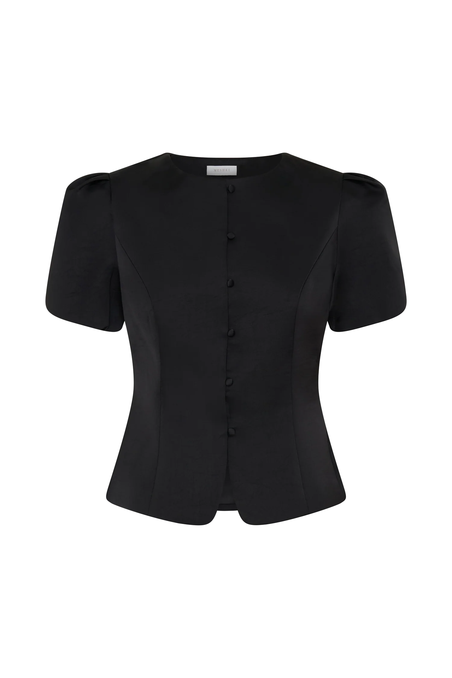 Anne Short Sleeve Satin Top Black