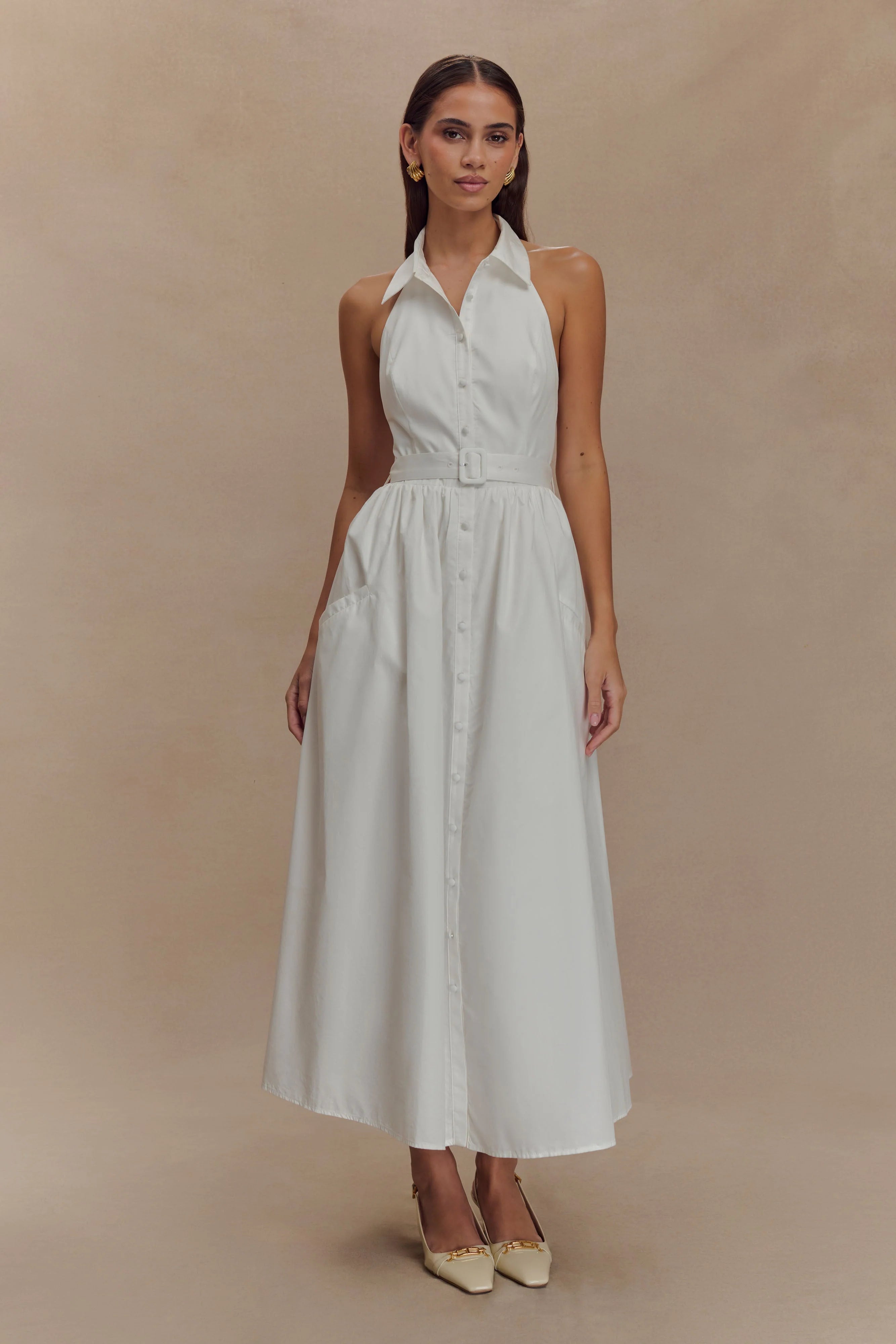 Cindy Collared Midi Dress White