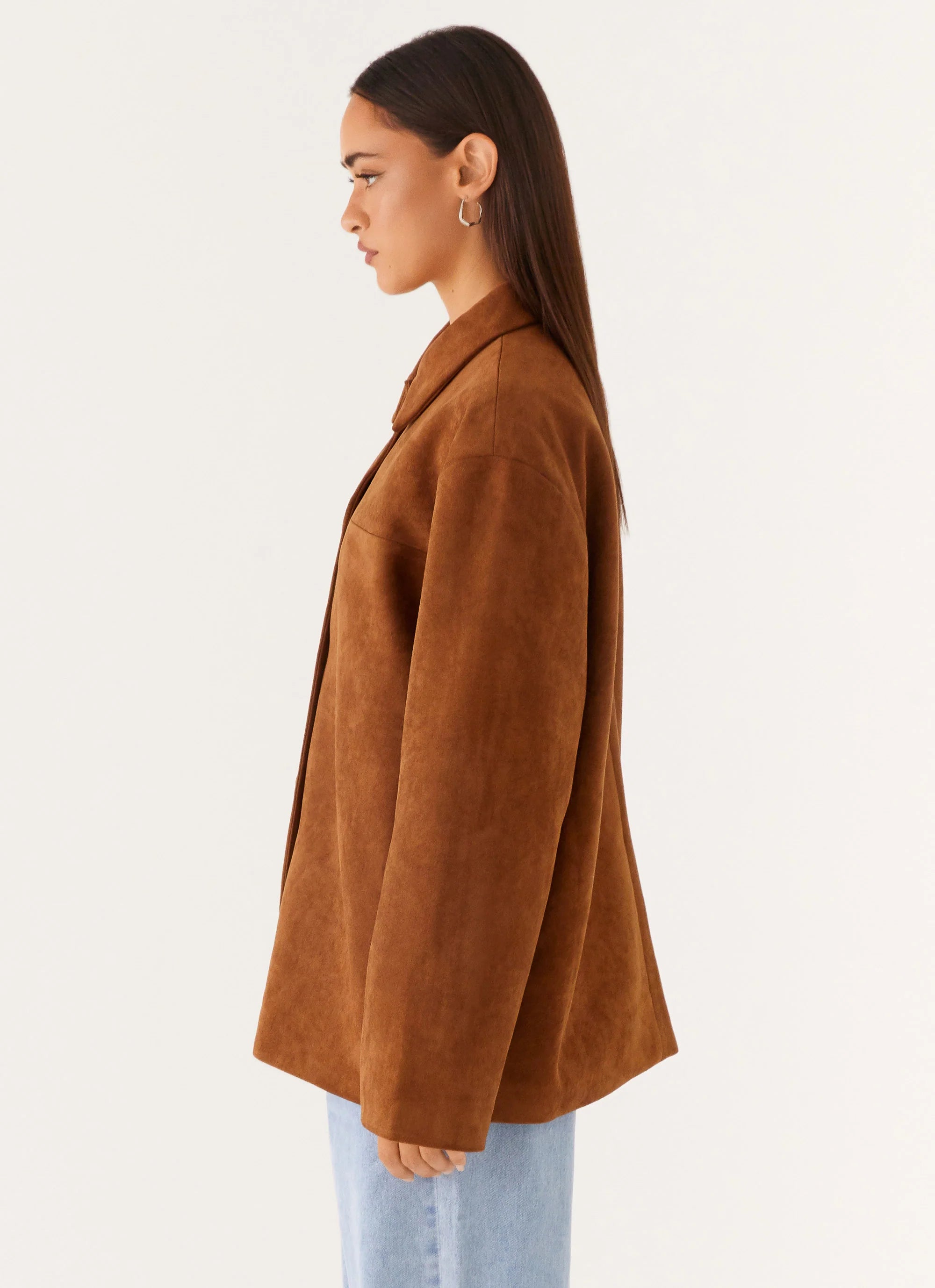 Devika Faux Suede Boxy Jacket Brown
