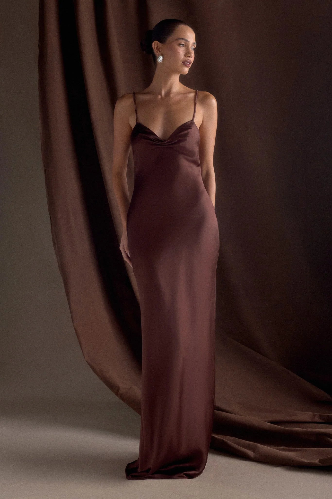 Lilly Sweetheart Satin Maxi Dress Dark Chocolate