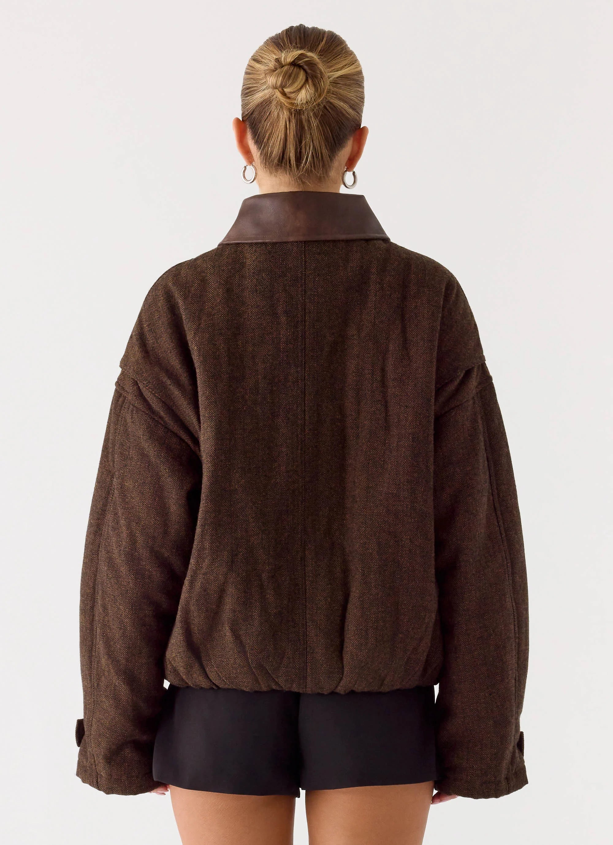 Myles Herringbone Bomber Jacket Chocolate Herringbone