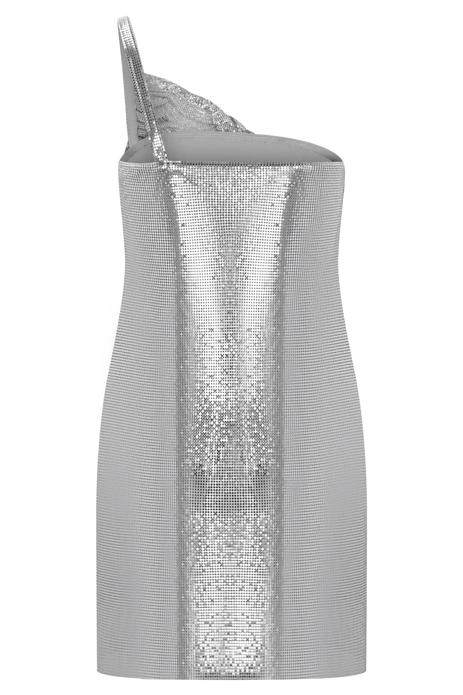 Lyle One Shoulder Glow Mesh Mini Dress Silver