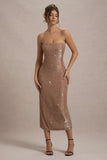 Lilabelle Rose Gold Plisse Sequin Bandeau Midi Dress