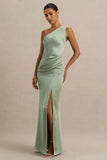 Beth Sage Asymmetric Neckline High Split Maxi Dress
