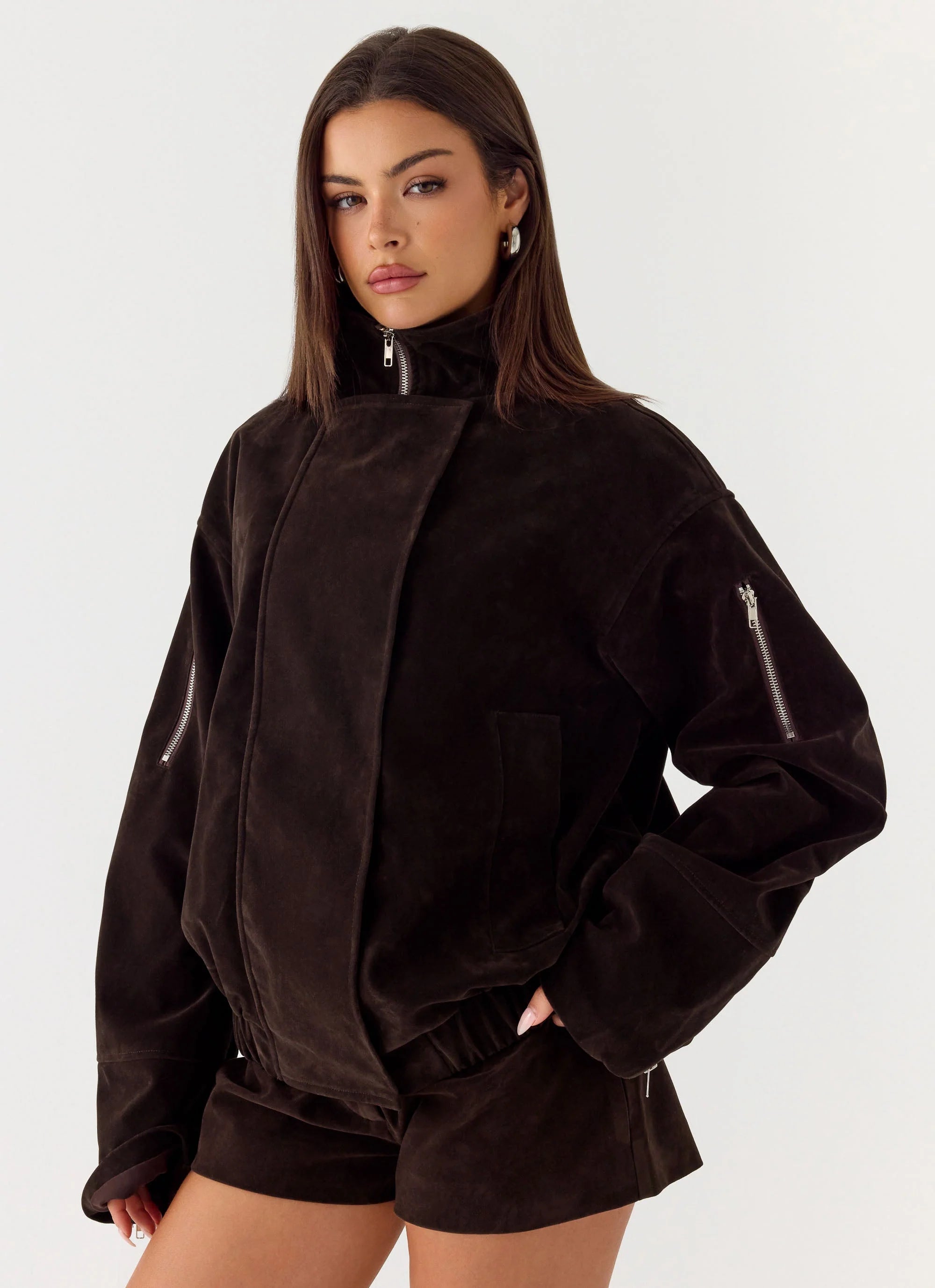 Marlow Faux Suede Jacket Chocolate