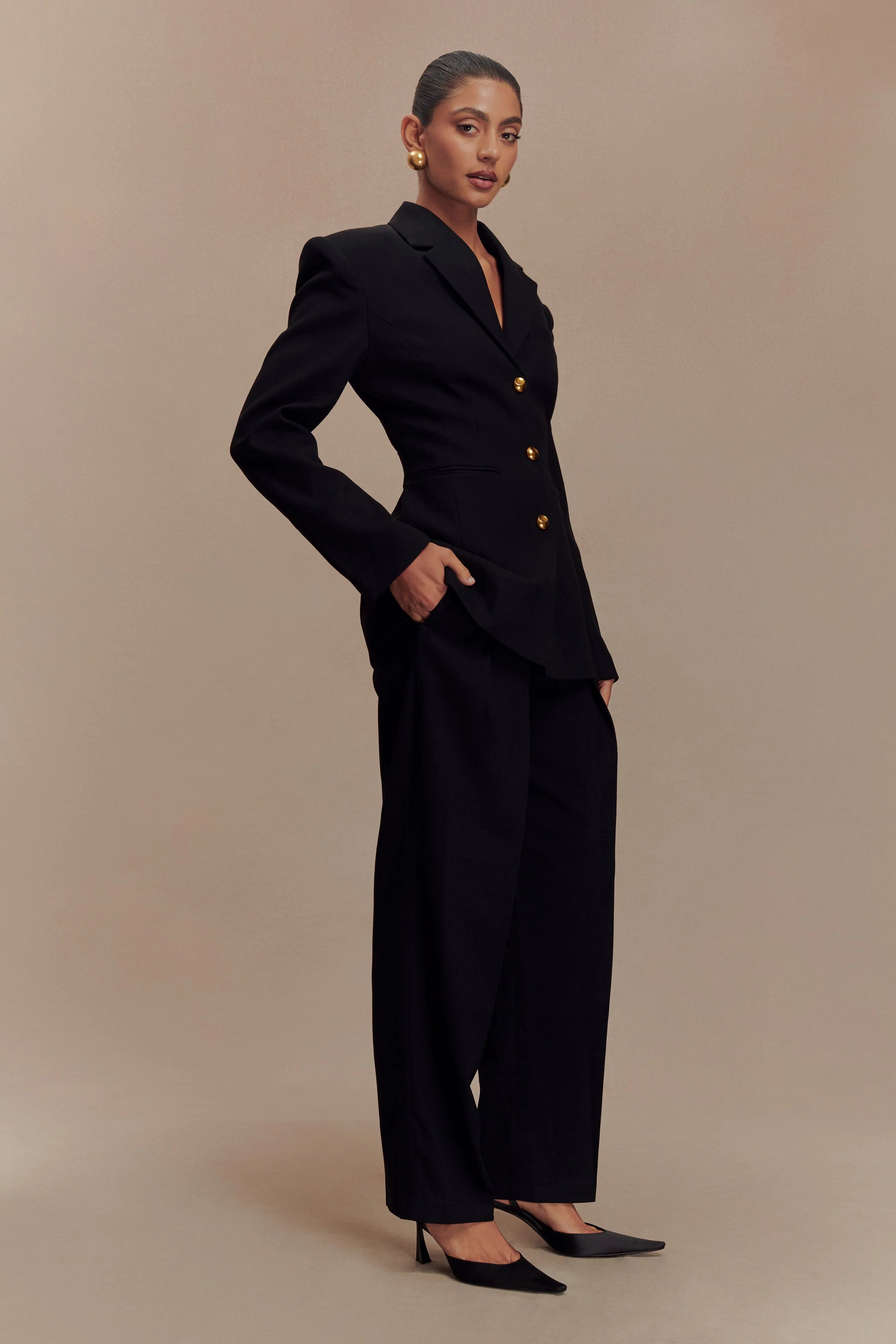 Penelope Pleated High Waisted Pants Black