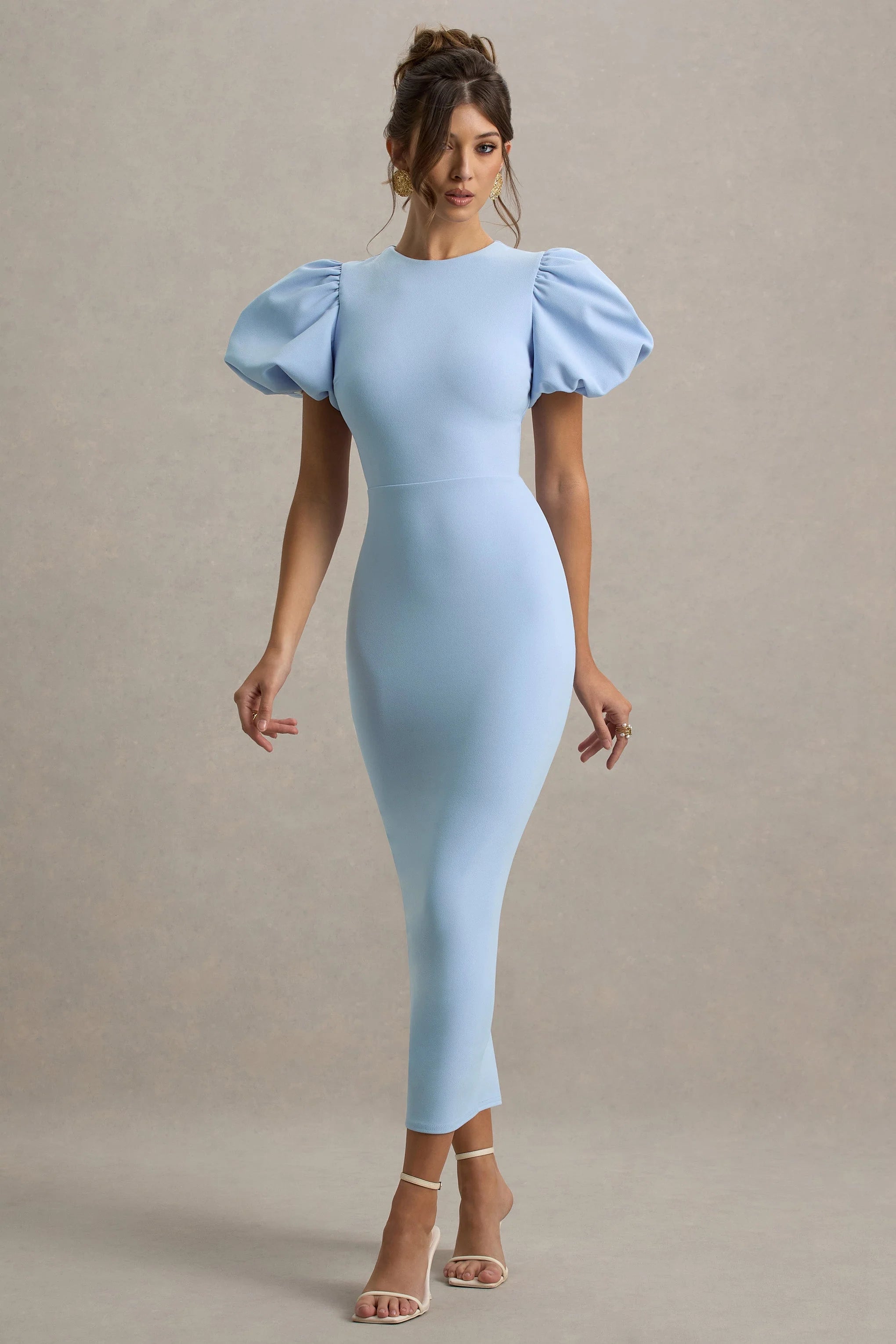 Dakota Powder Blue Puff Sleeve Midi Dress