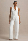 Trixie White Plunge Neck Tailored Jumpsuit