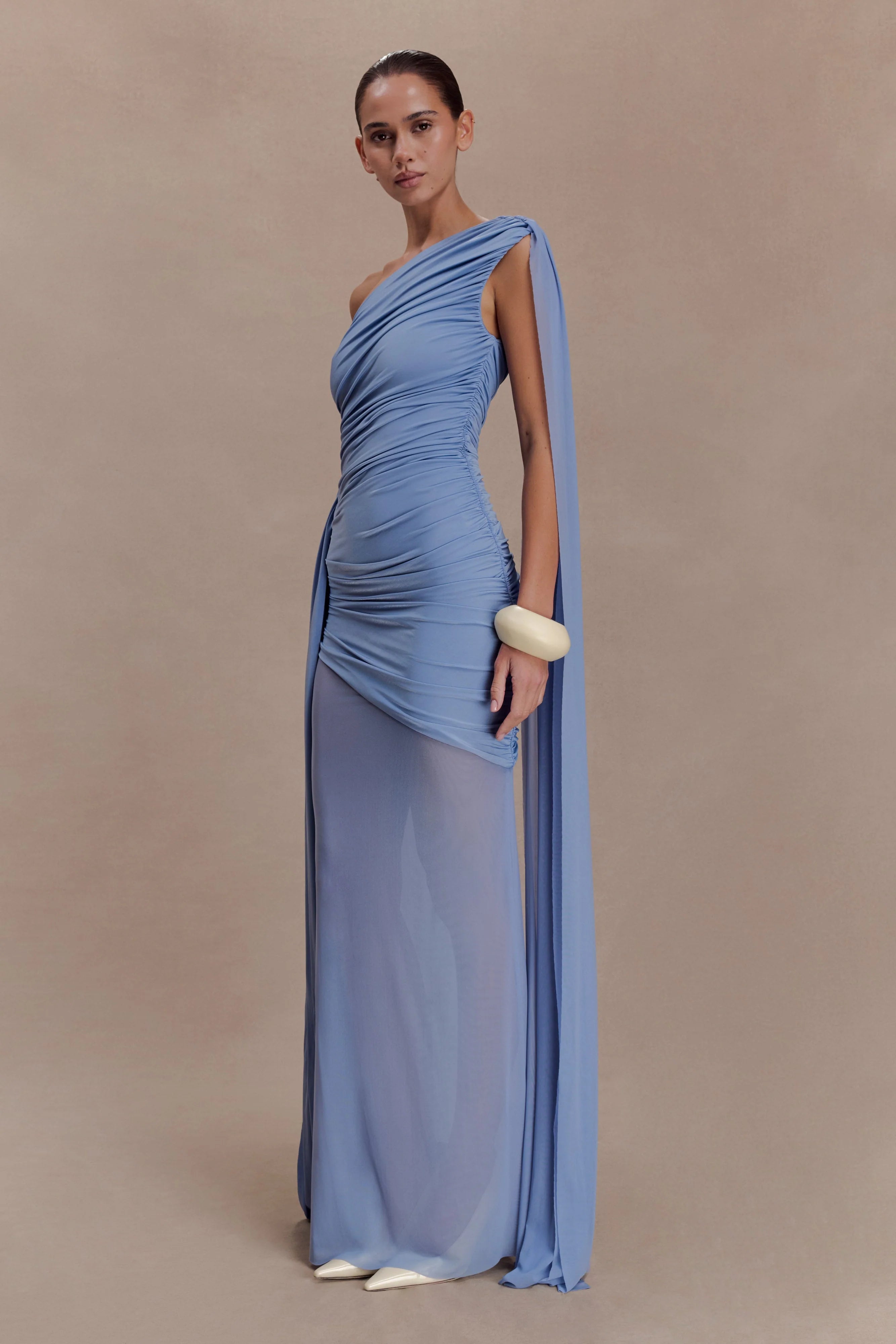 Asher Slinky One Shoulder Maxi Dress Cornflower Blue