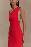 Milena One Shoulder Crepe Maxi Dress Red