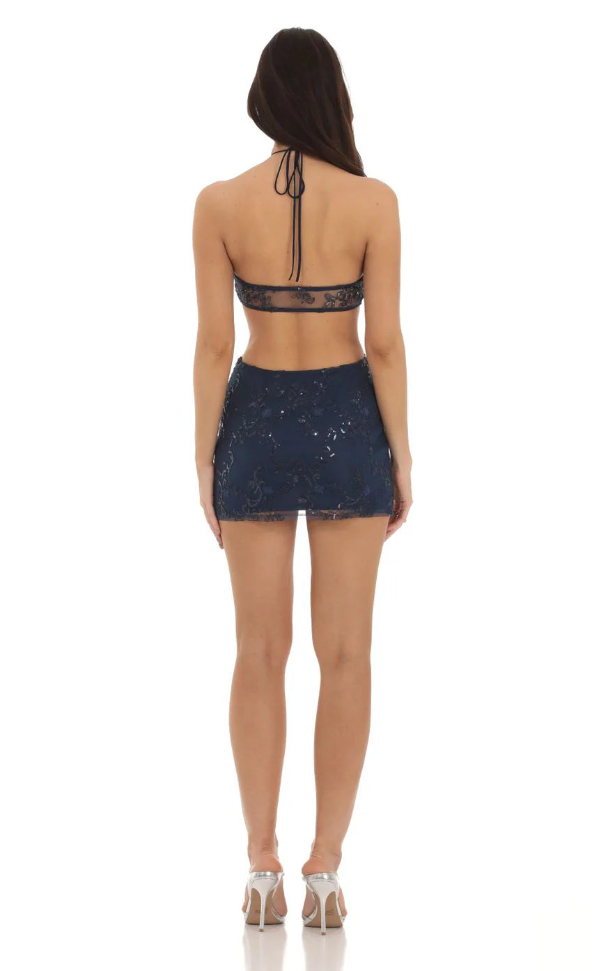 Sequin Cutout Dress in Blue