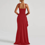 Women Formal Dresses Sleeveless Bodycon Ruched High Slit Sexy Maxi Dress Cocktail Prom