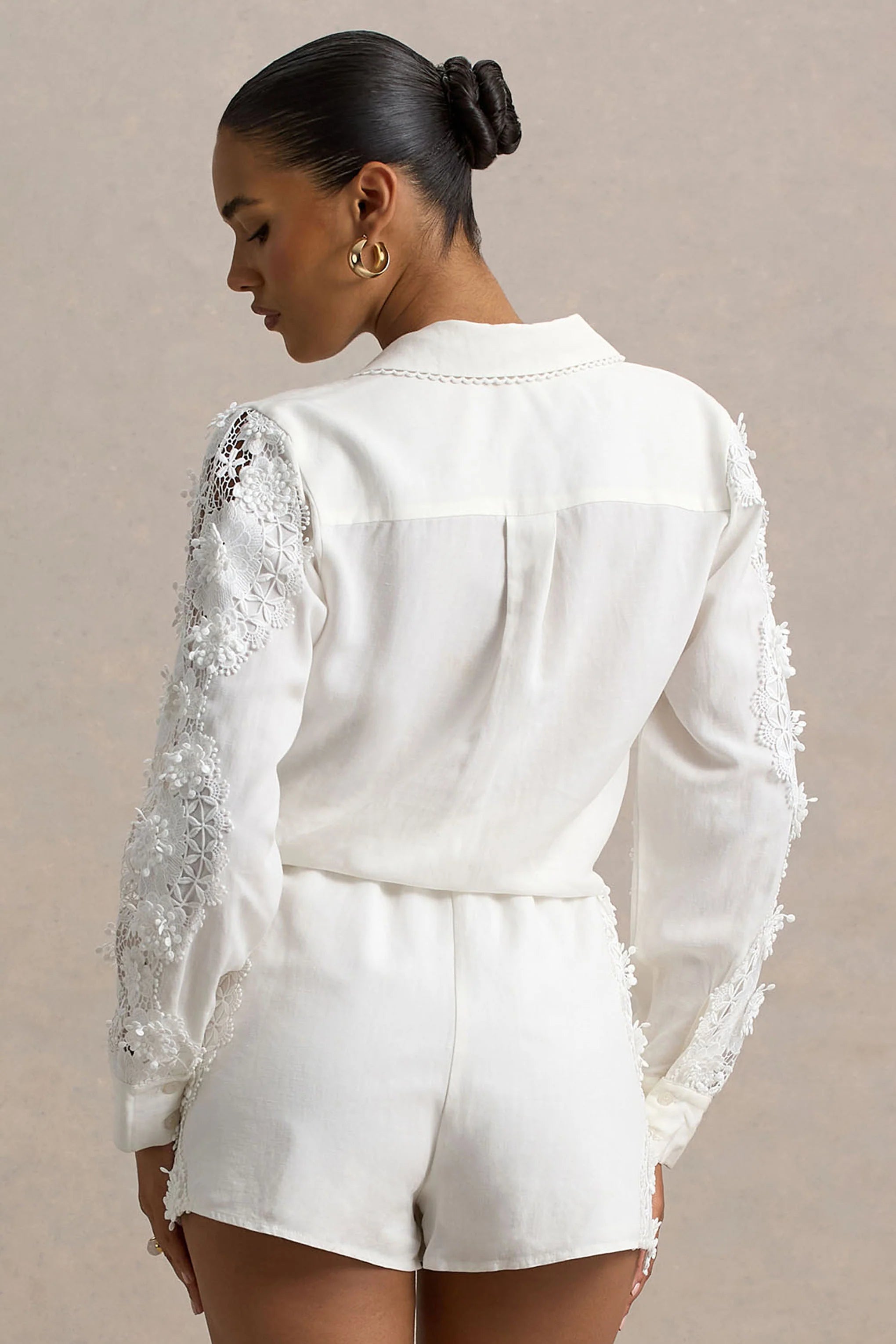Coconut Ecru Button Up Shirt With Lace Detail