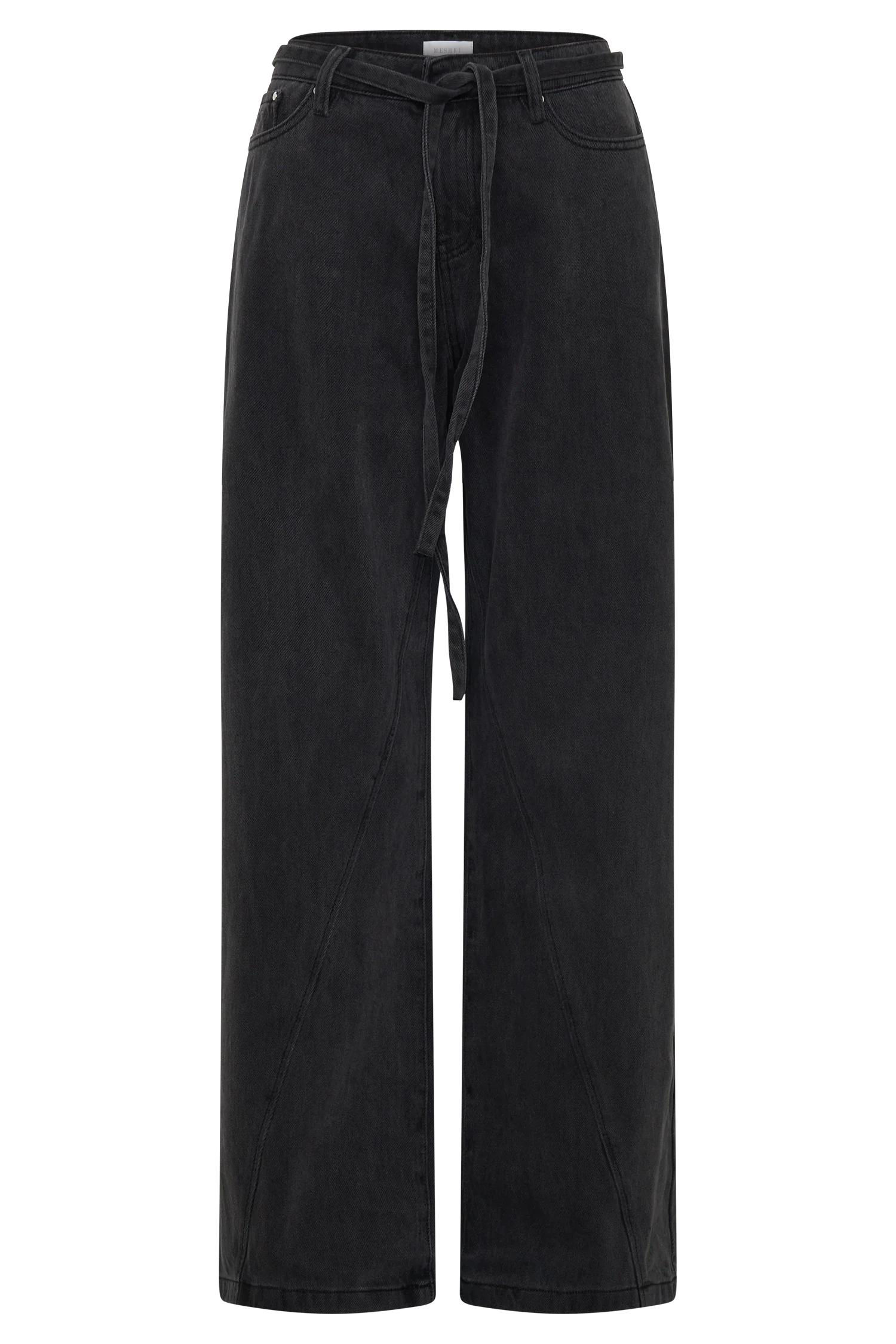 Perrie Mid Rise Straight Leg Tie Jeans Washed Black