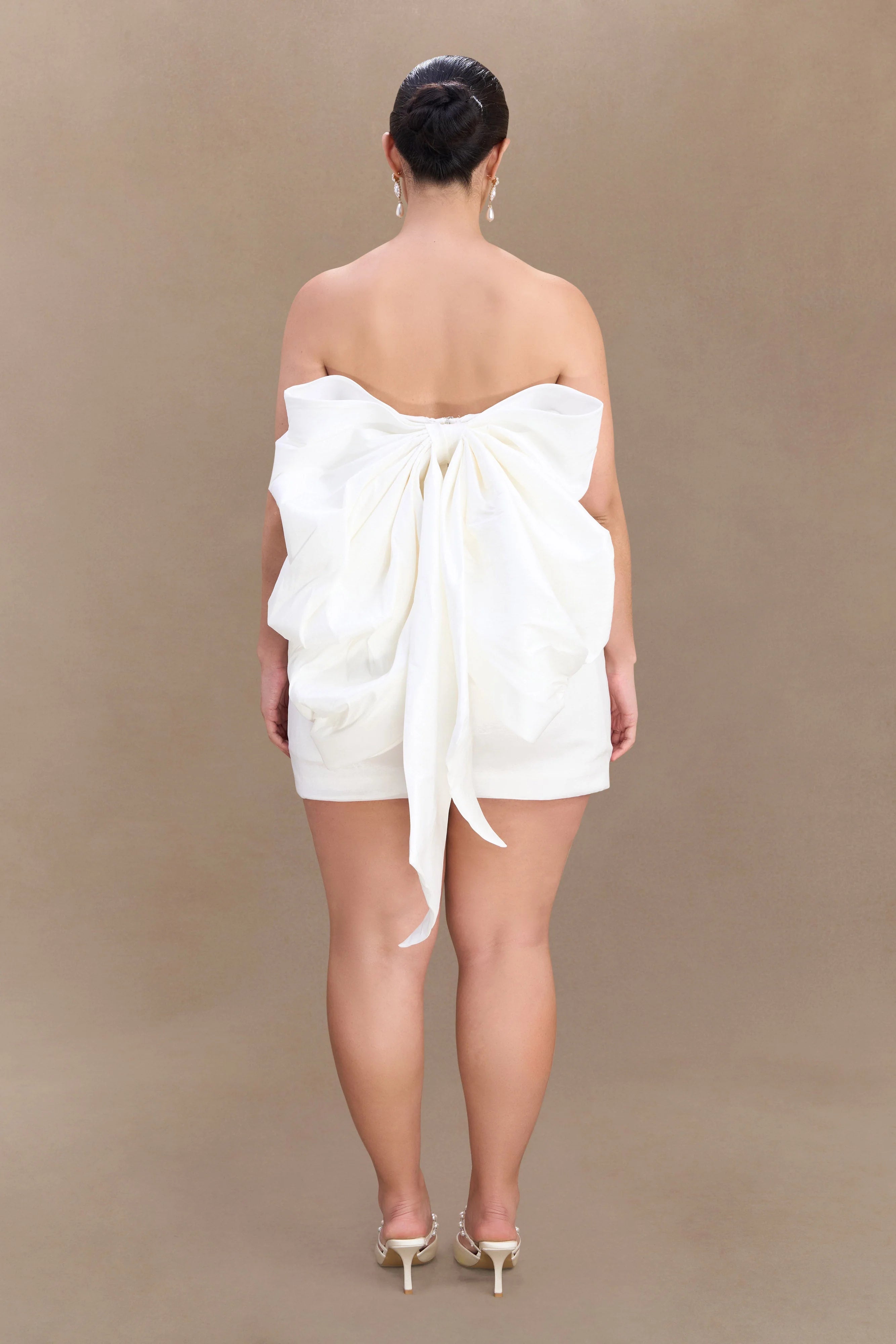 Suzette Taffeta Bow Mini Dress White