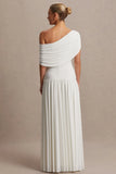 Noah White Asymmetric Neck Maternity Maxi Dress With Drop Waist