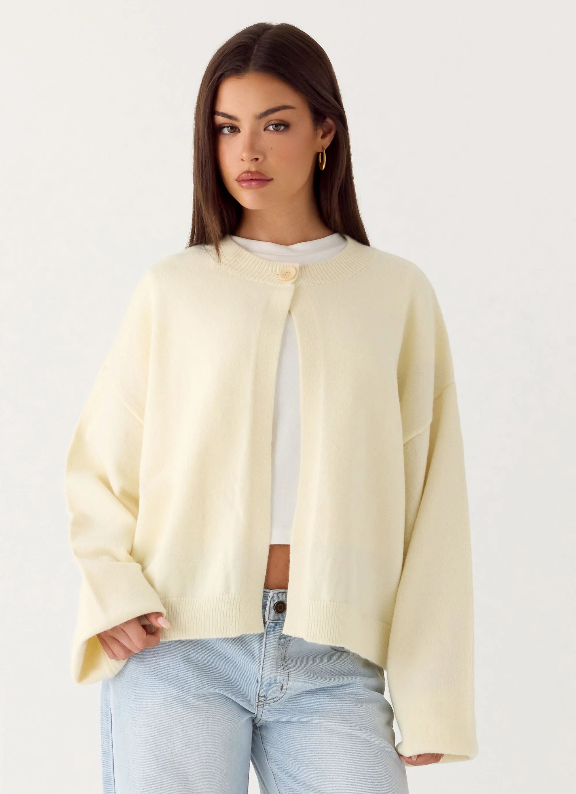 Annie One Button Cardigan Ivory Cream
