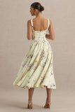 Lissa Lemon Floral Bouquet Print Square Neck Midi Dress