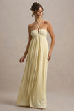 Elayne Pale Lemon Halter Neck Maxi Dress With Cut Out Detail