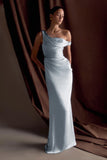 Dalia Off Shoulder Satin Maxi Dress Frosted Blue