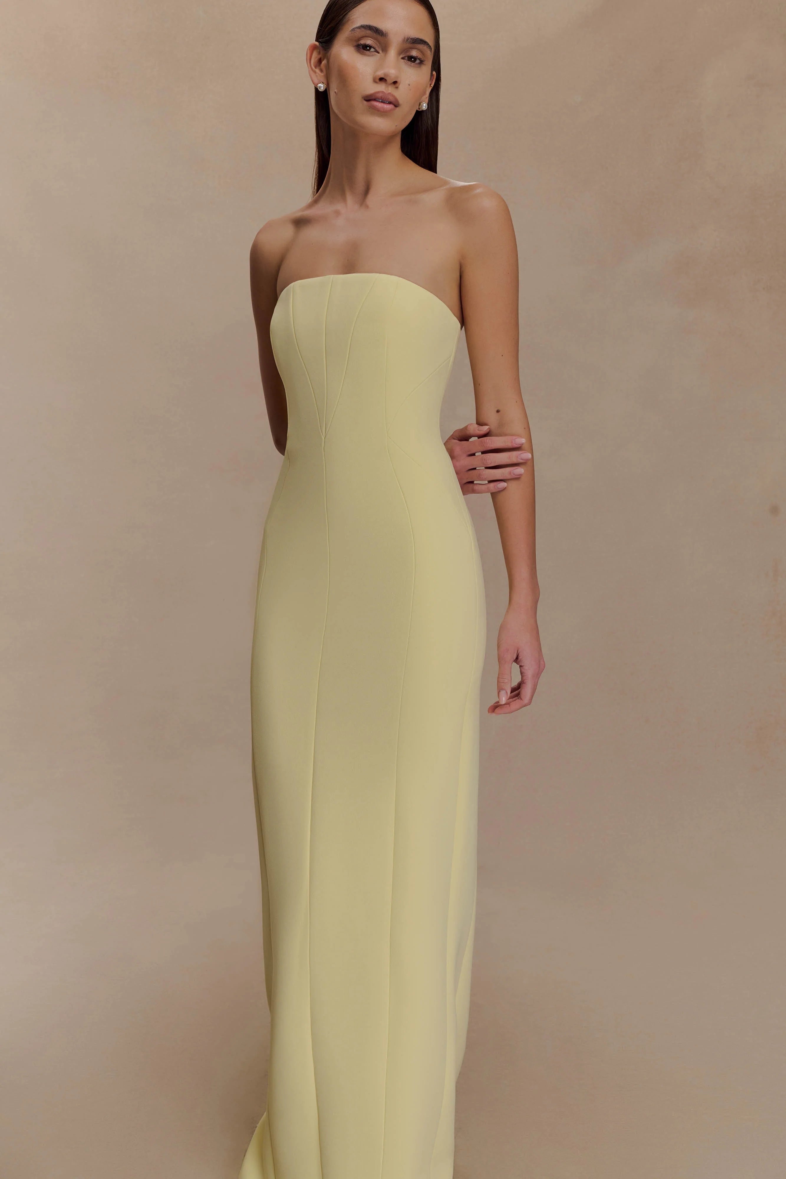 Kalila Strapless Crepe Maxi Dress Lemon